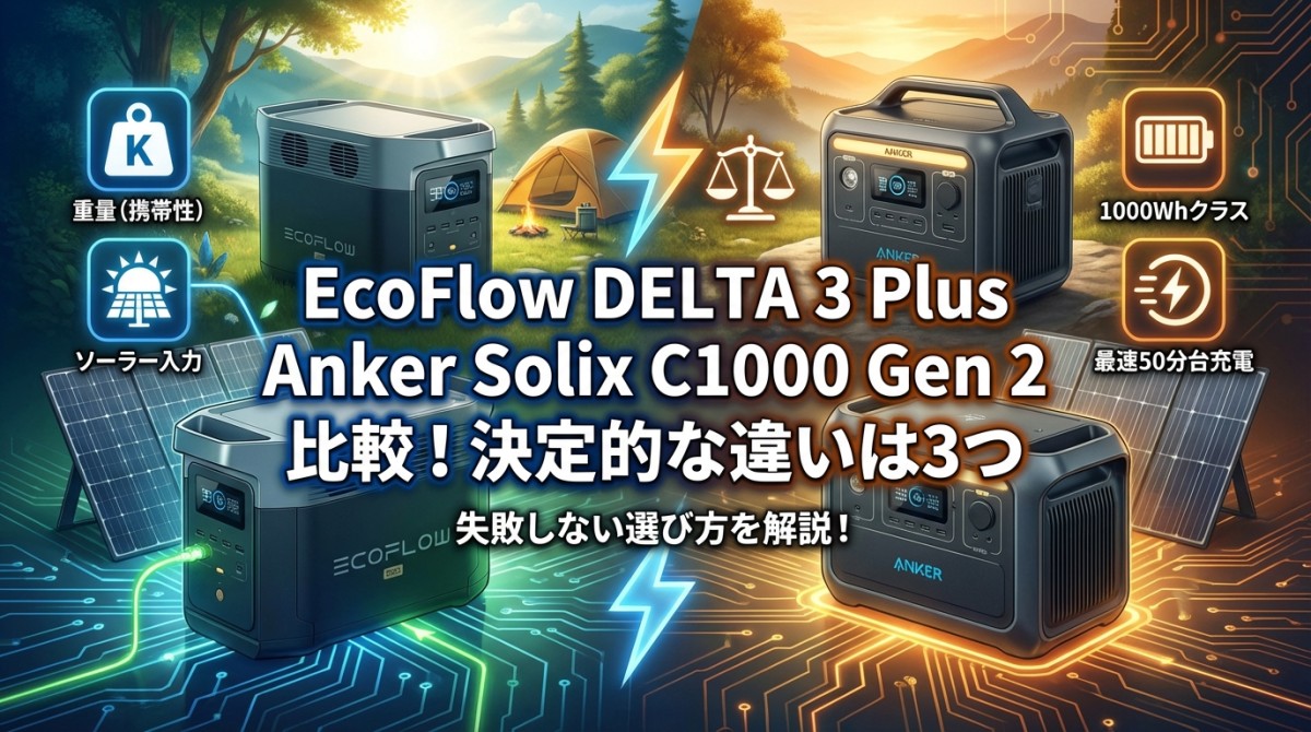 EcoFlow DELTA 3 Plus Anker Solix C1000 Gen 2 比較!決定的な違いは3つ