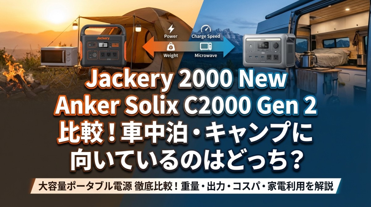 Jackery 2000 New Anker Solix C2000 Gen 2 比較!車中泊・キャンプに向いているのはどっち?