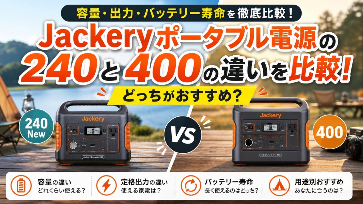Jackeryポータブル電源の240と400の違いを比較!どっちがおすすめ?