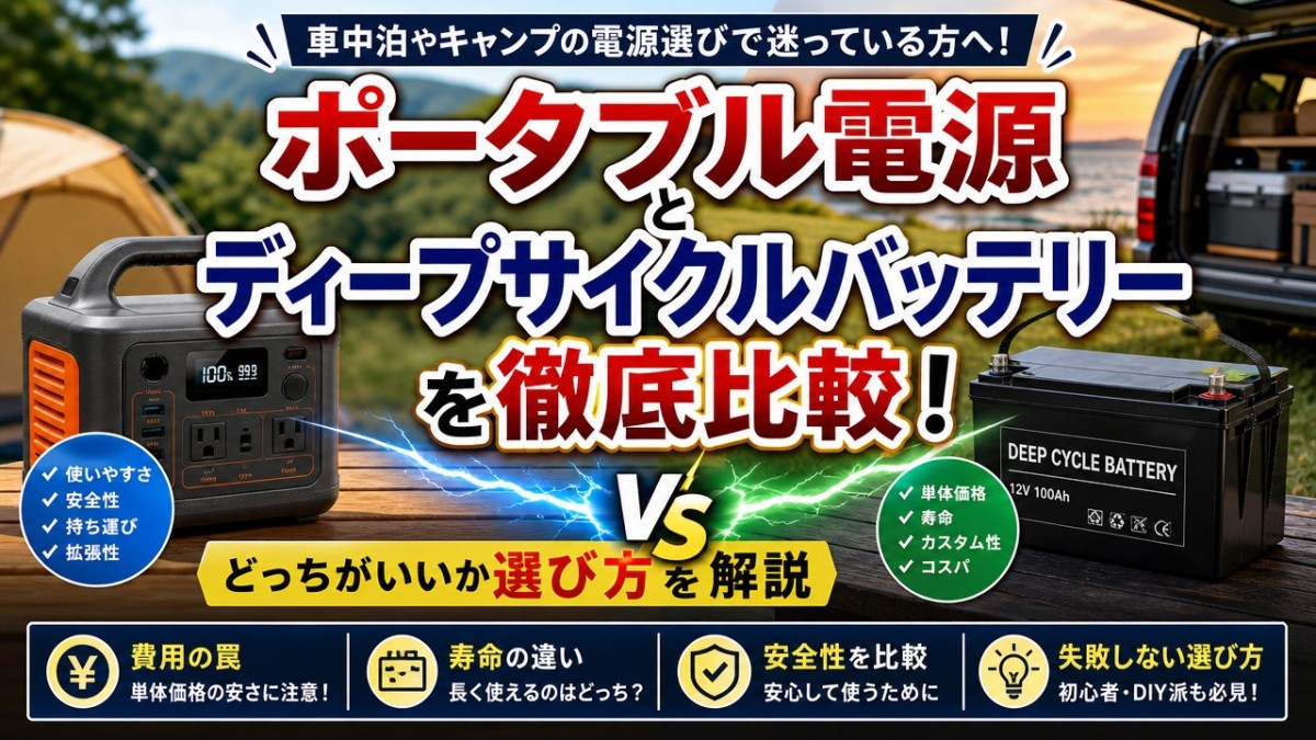 ポータブル電源とディープサイクルバッテリーを徹底比較!どっちがいいか選び方を解説