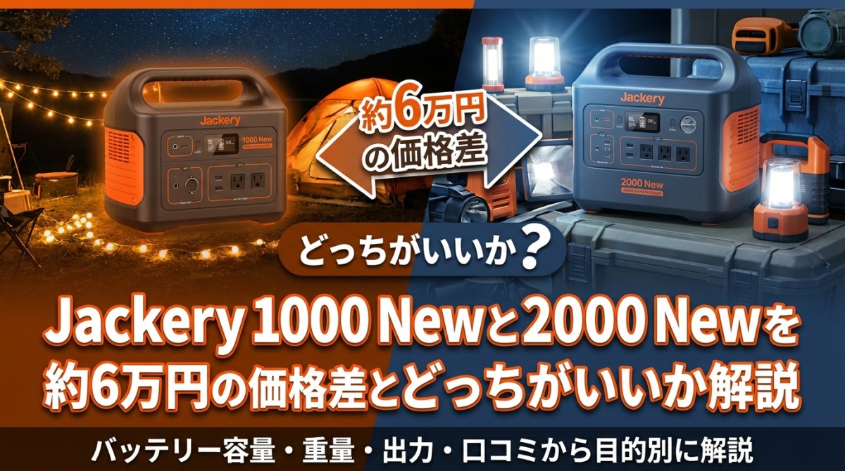 Jackery 1000 Newと2000 Newを徹底比較!約6万円の価格差とどっちがいいか解説